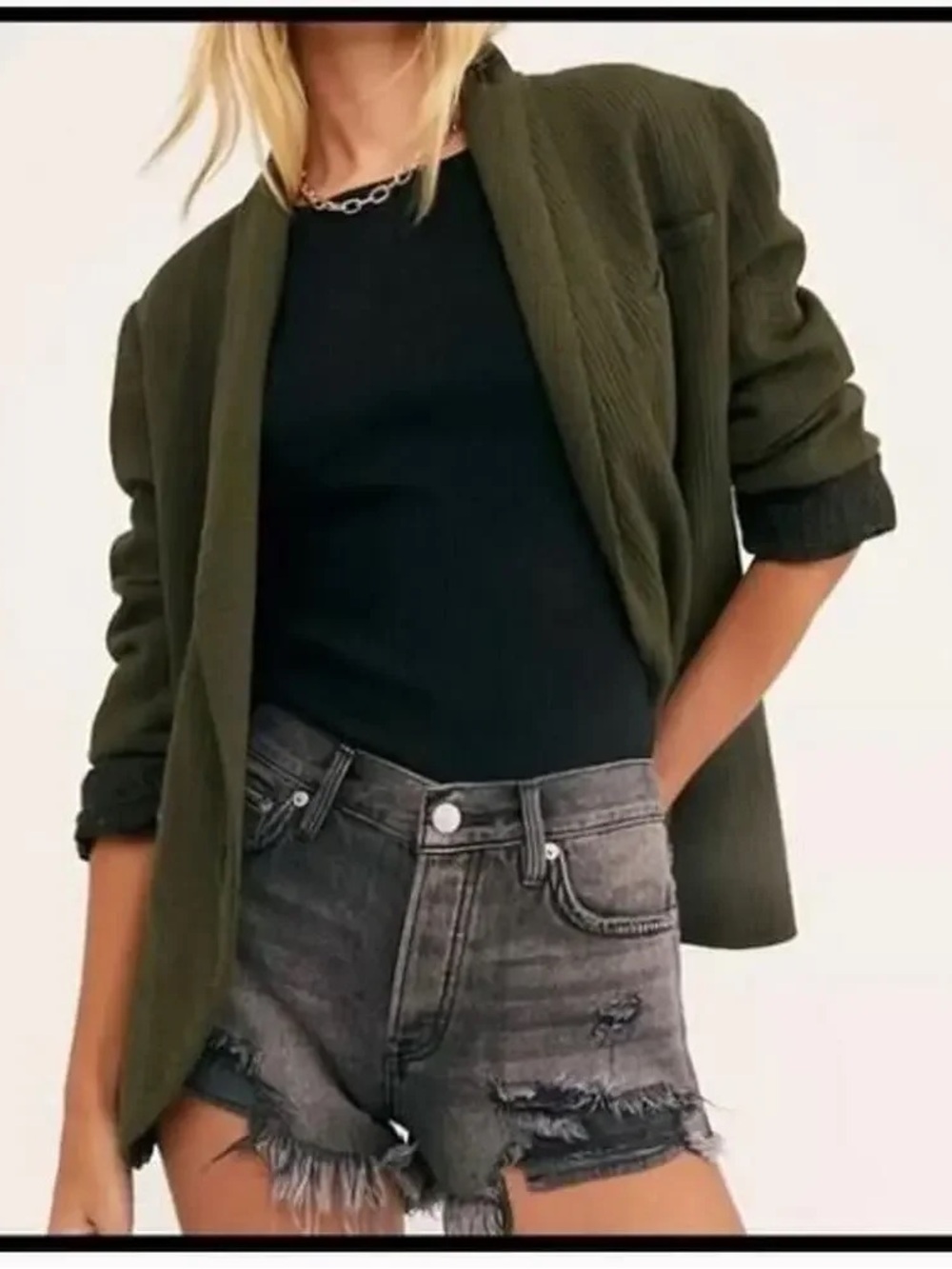 High-Rise Distressed Black Denim Jean Shorts
